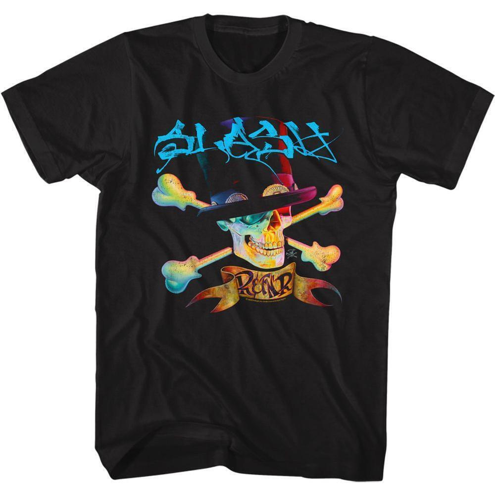 Slash Guns N Roses Skull And Bones And Hat Black Adult T Shirt